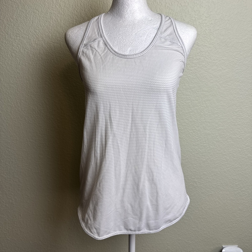 Lululemon Love Tank Pleated Striped Racerback Activewear Top Grey‎ White Sz 4